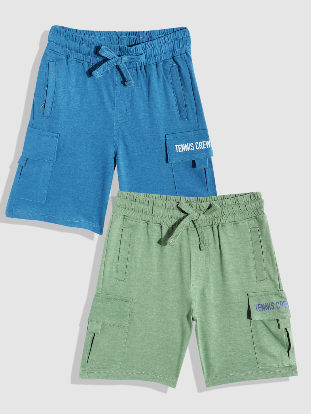 

YK Boys Set of 2 Slim Fit Mid Rise Cotton Shorts, Blue