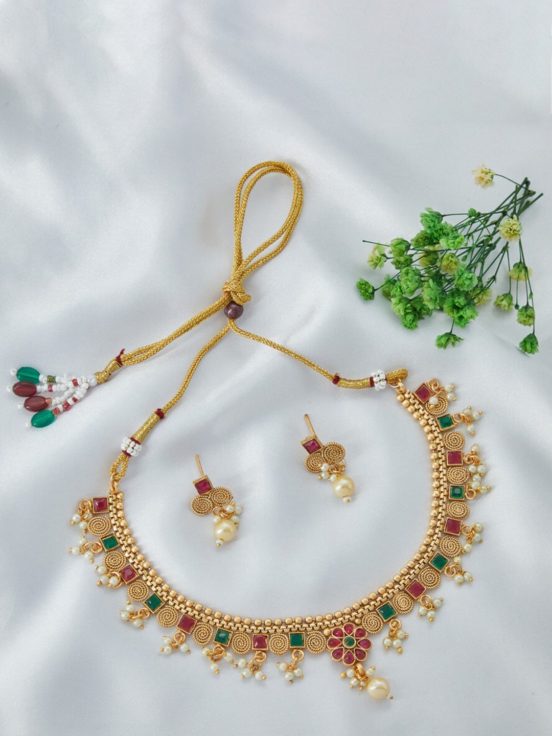 

ROFARWORD Gold-Plated Stone Studded Jewellery Set