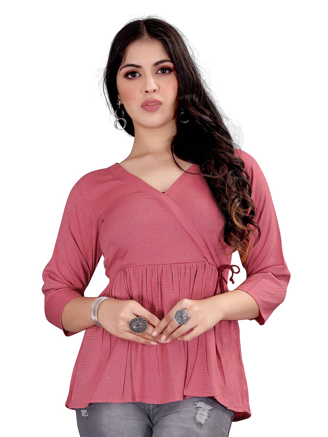 

Happy Design V-Neck Cotton Wrap Top, Pink