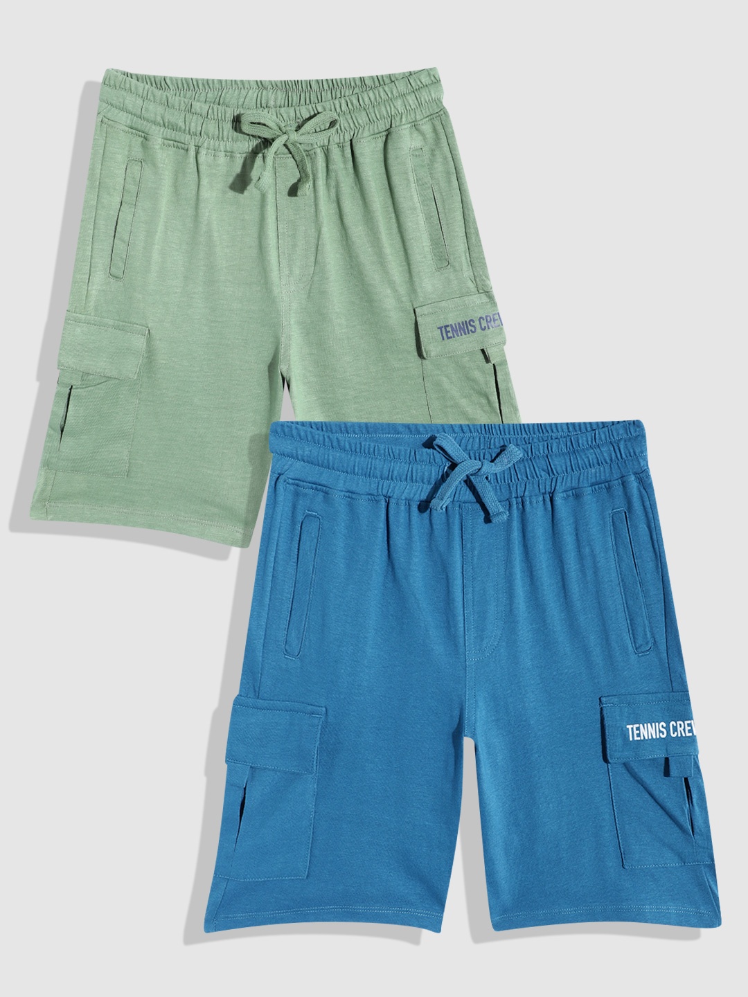 

YK Boys Set of 2 Slim Fit Mid Rise Cotton Shorts, Blue