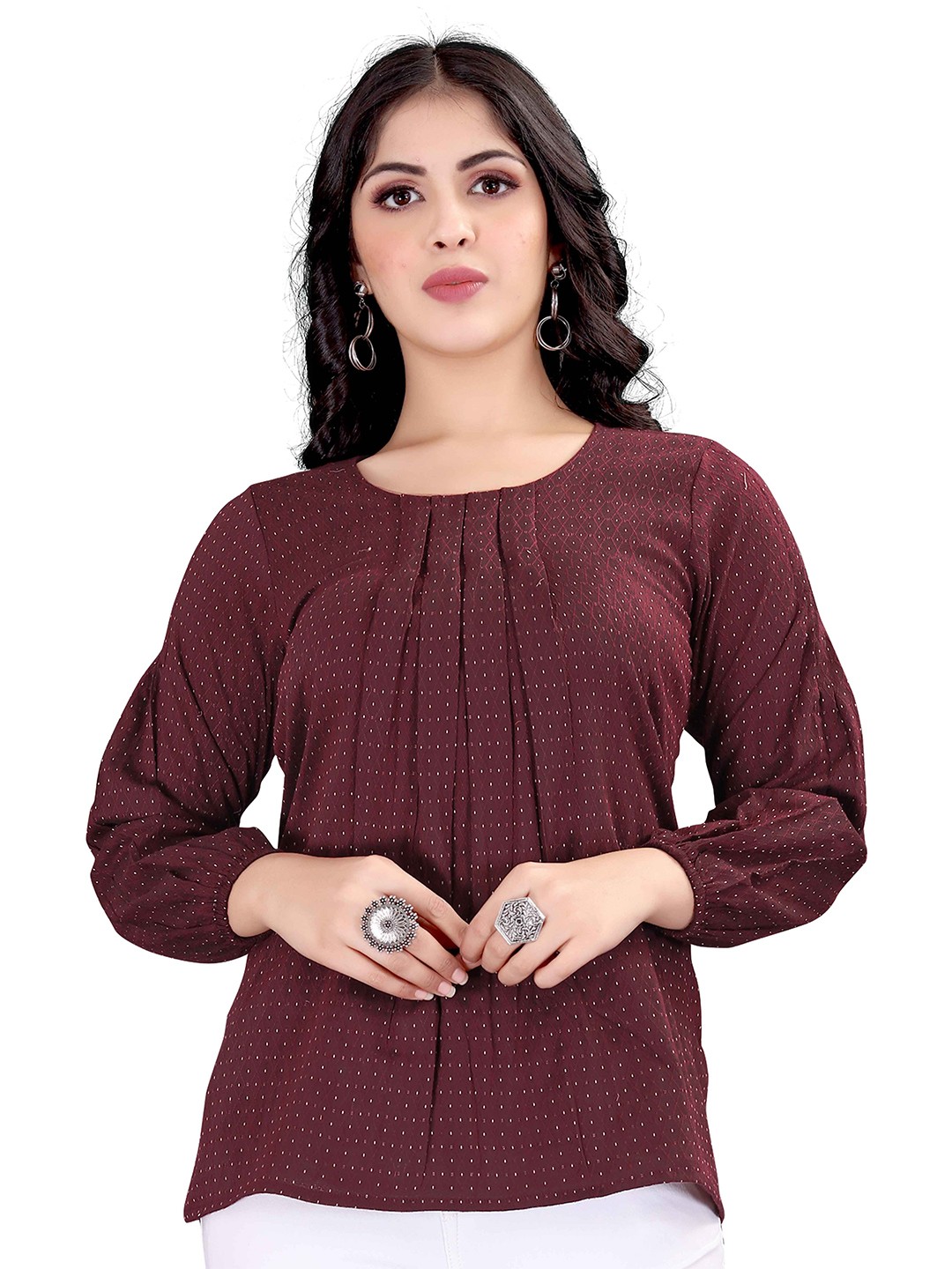 

Happy Design Maroon Polka Dot Printed Cotton Top