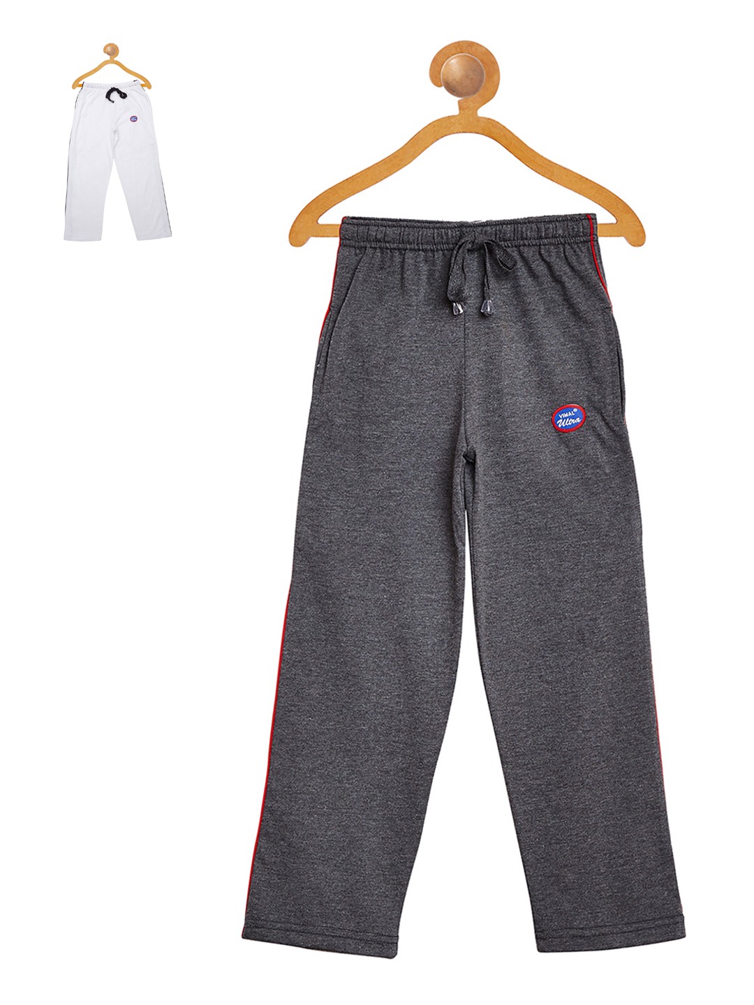 

VIMAL Girls Pack of 2 Grey & White Slim Fit Track Pants