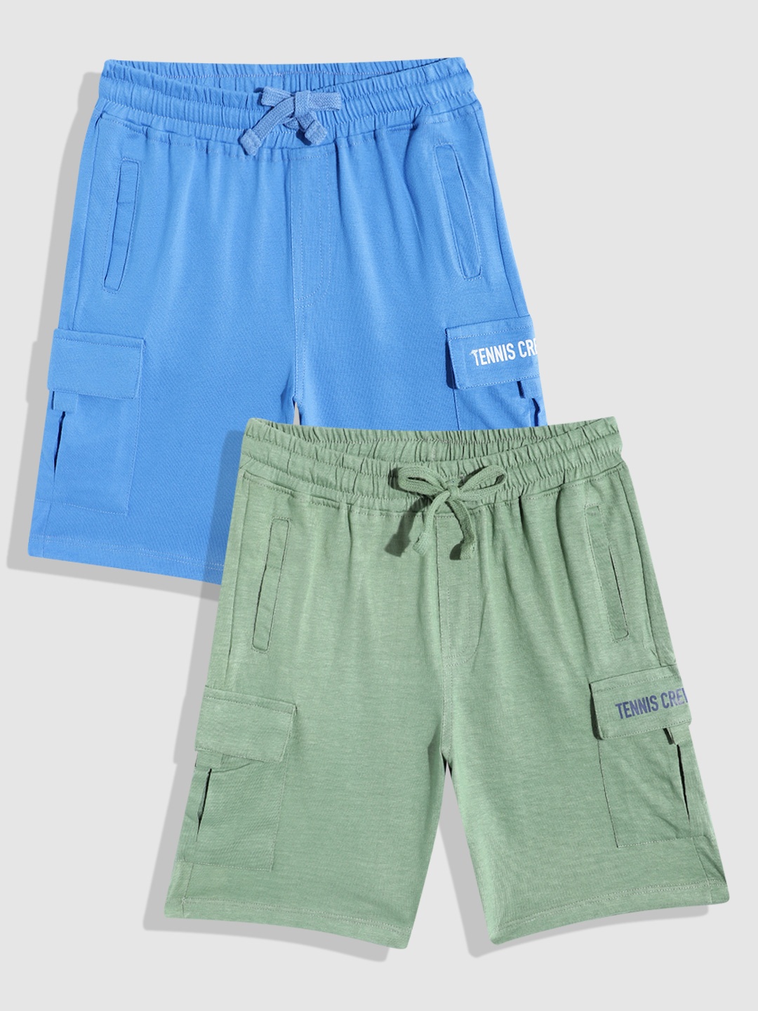 

YK Boys Set of 2 Slim Fit Mid Rise Cotton Shorts, Blue