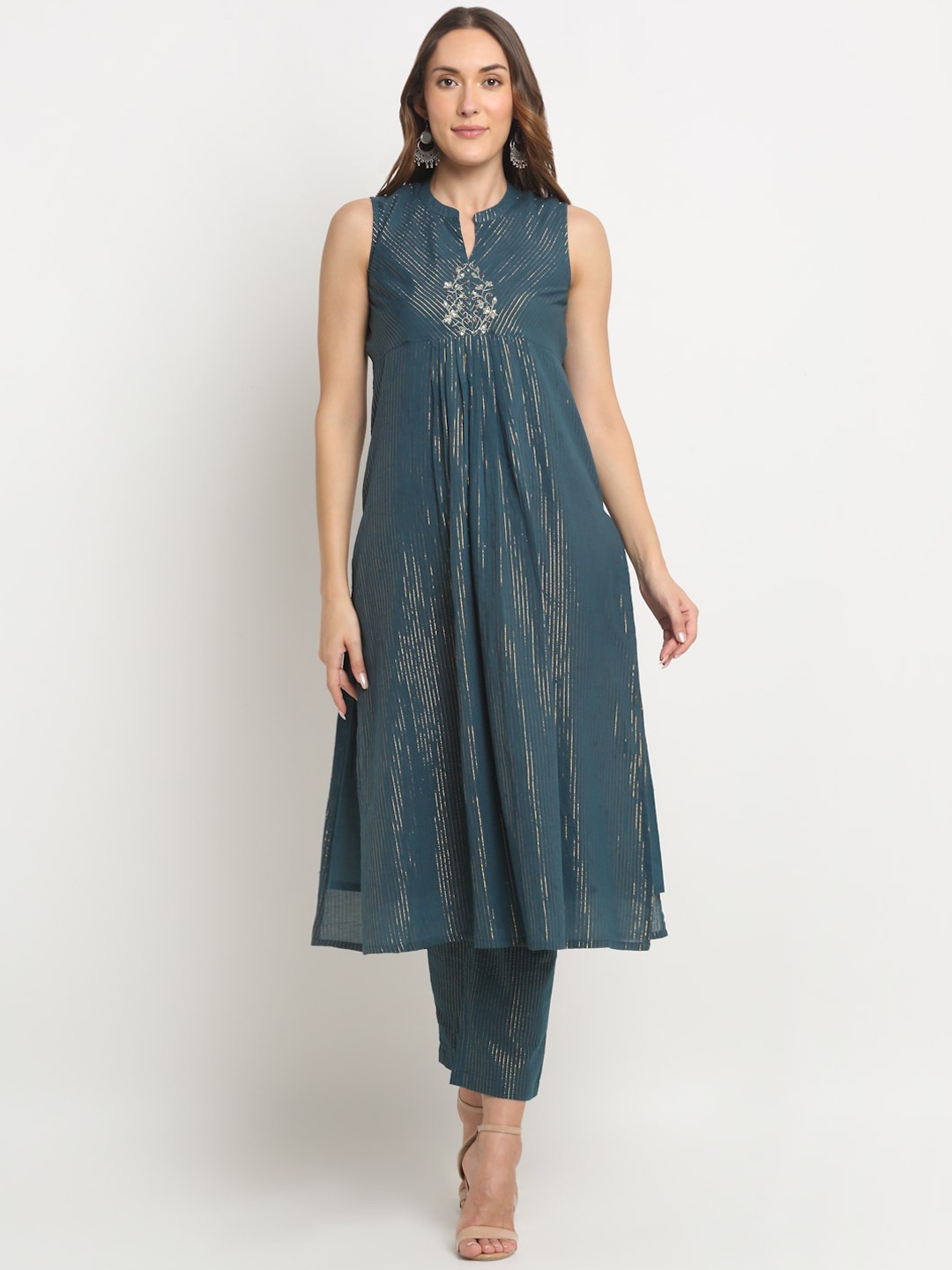 

KALINI Striped Sequinned Kurta with Trousers, Teal