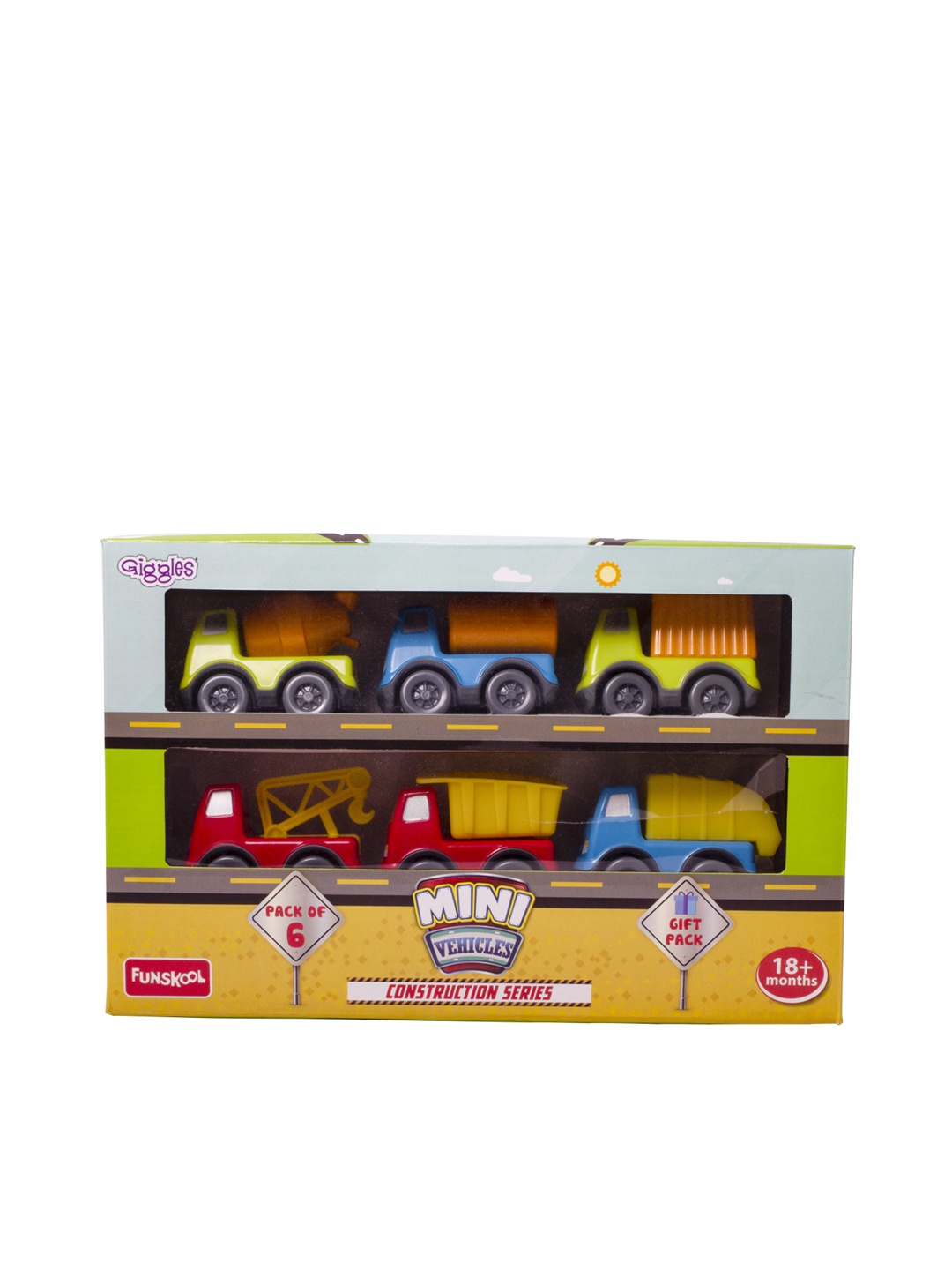 

Giggles Construction Series Pack Of 6 Mini Vehicles for 18+Months, Multi