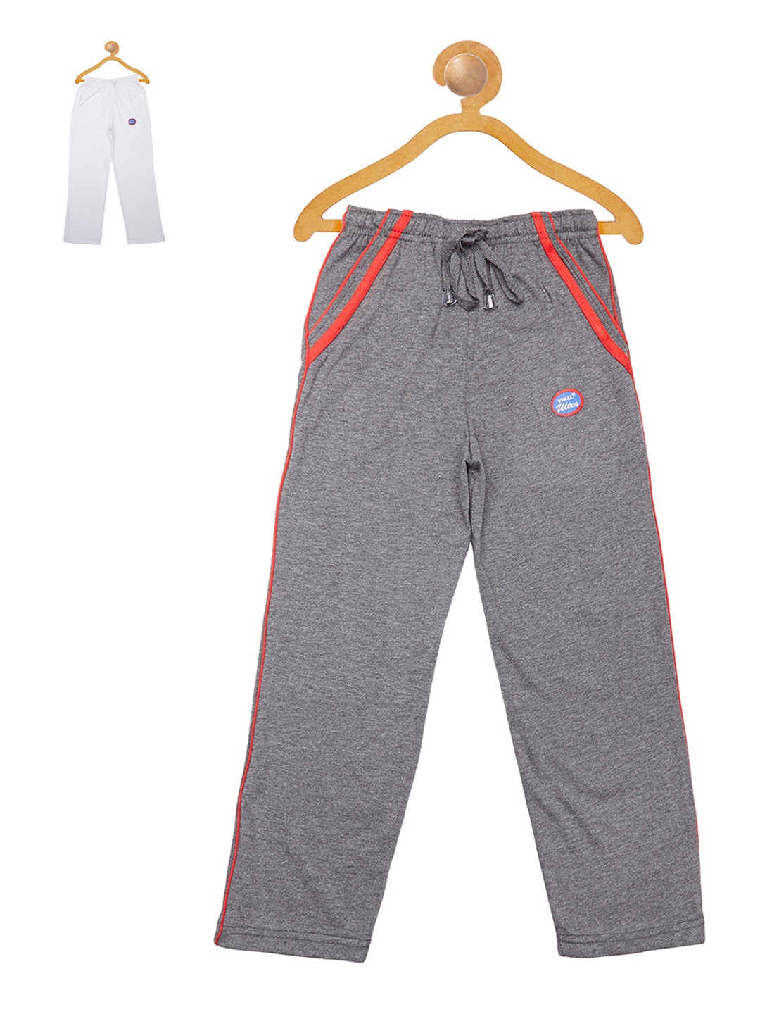 

VIMAL Girls Pack of 2 Grey & White Slim Fit Track Pants