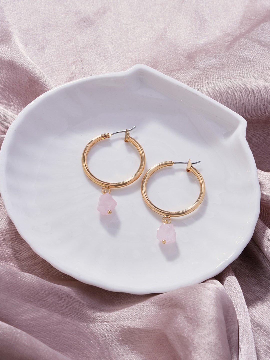 

Accessorize London Women's Z Healing Stone Large Hoops Rose Quartz, Gold