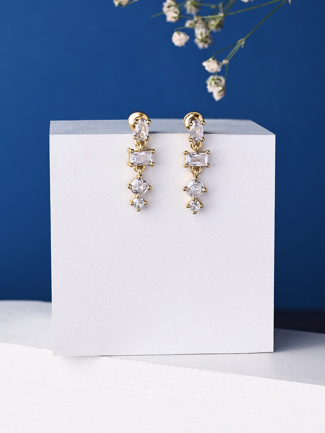 

Accessorize Gold-Plated Crystal Studded Contemporary Drop Earrings