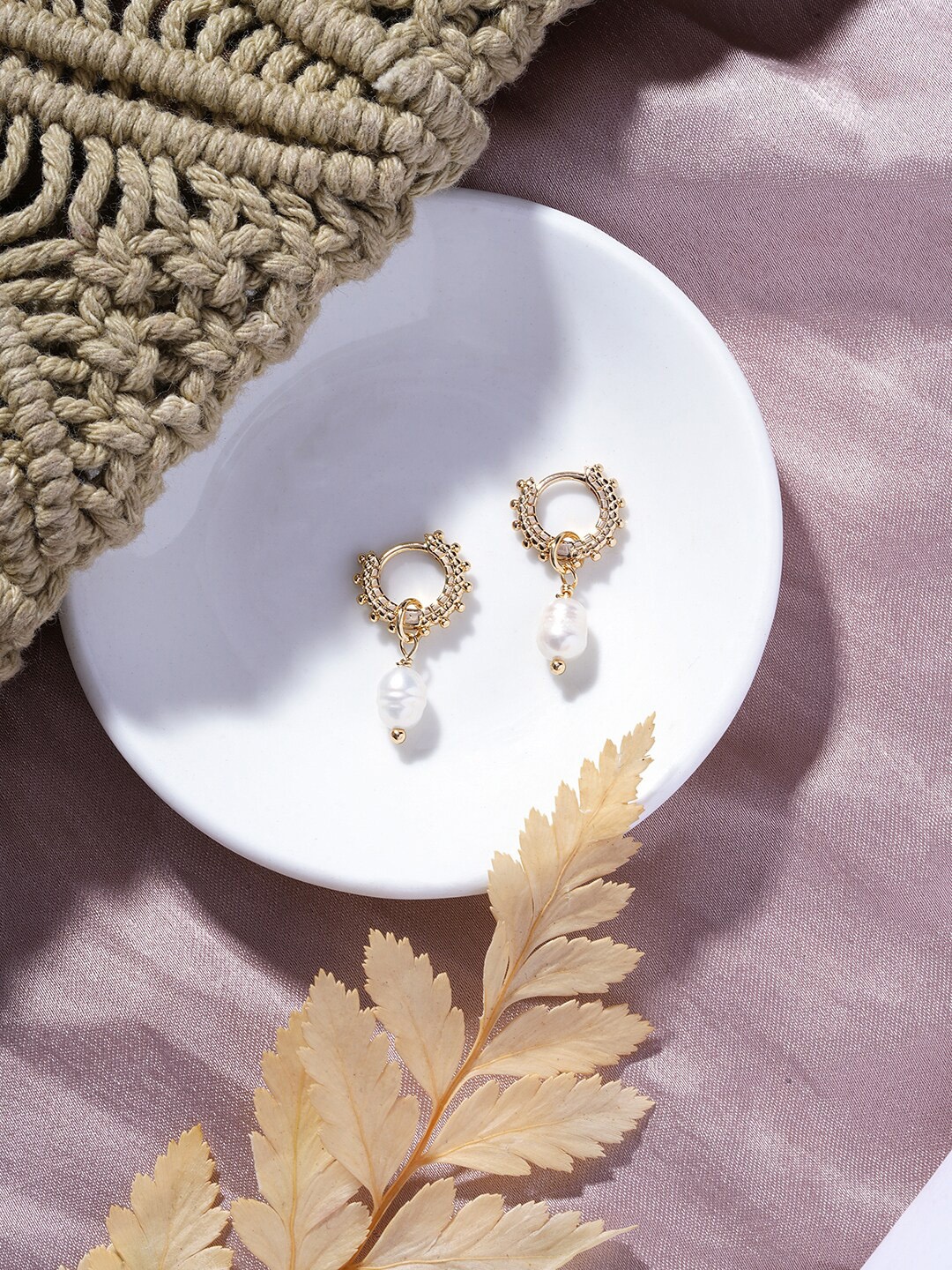 

Accessorize 14K Gold Plated Gold Z Pearl Bobble Huggie Hoop Earrings