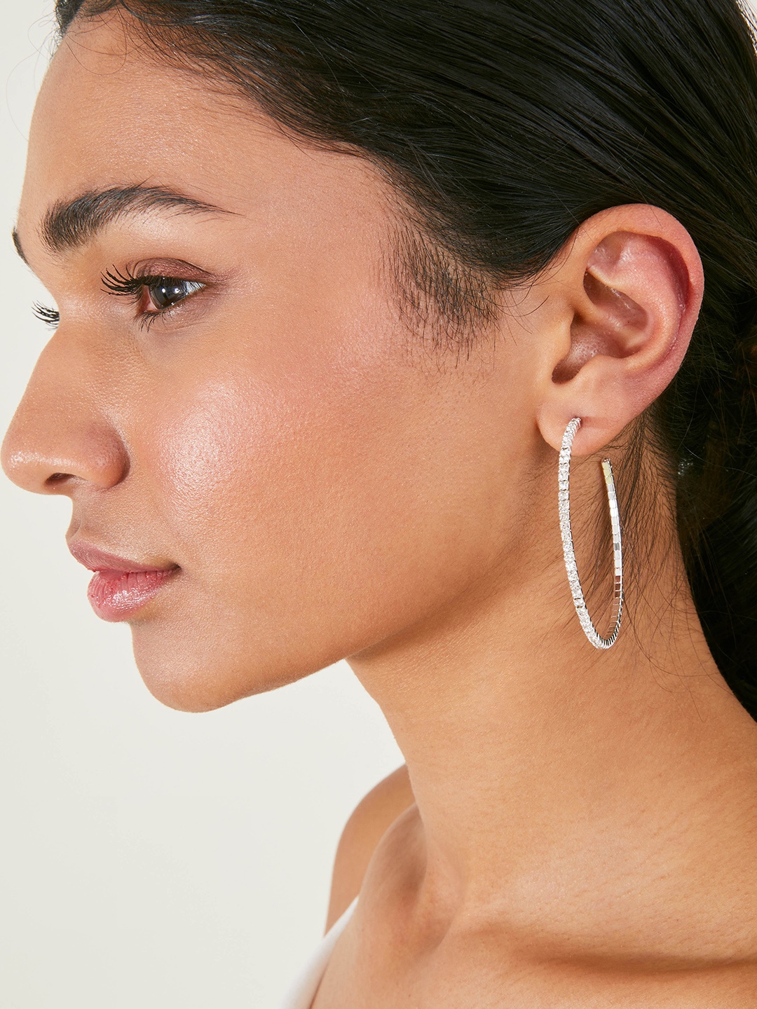 

Accessorize Silver-Plated Crystal Studded Thin Contemporary Half Hoop Earrings