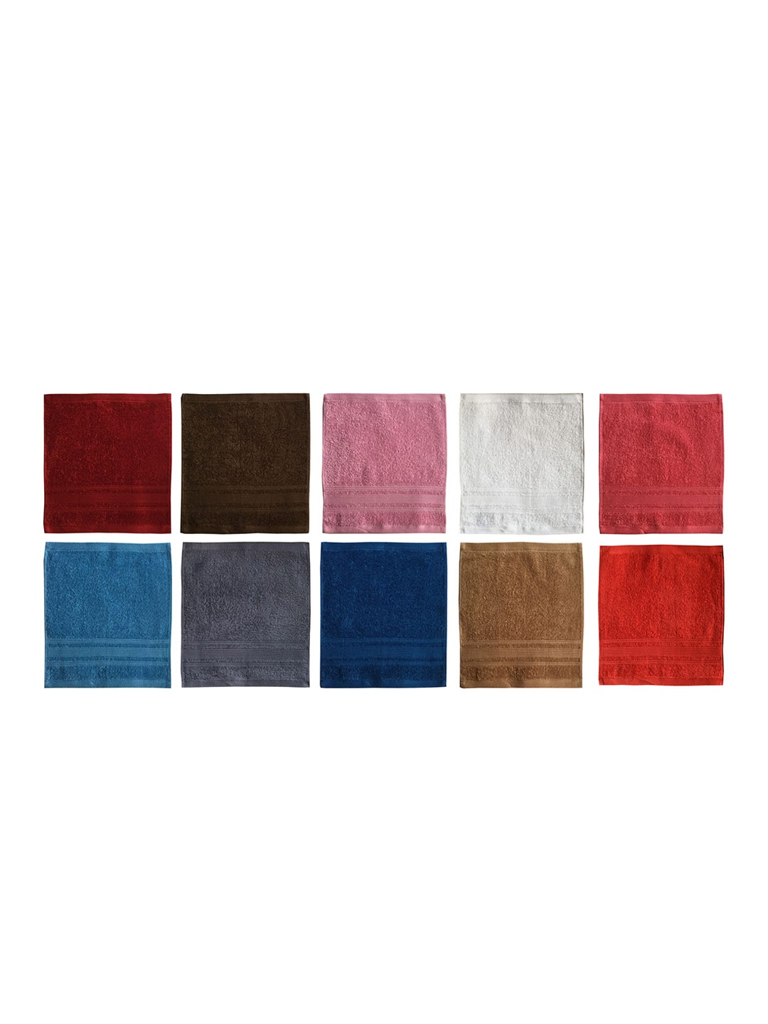 

Lushomes Set of 10 Self Design Pure Cotton Face Towels, Blue