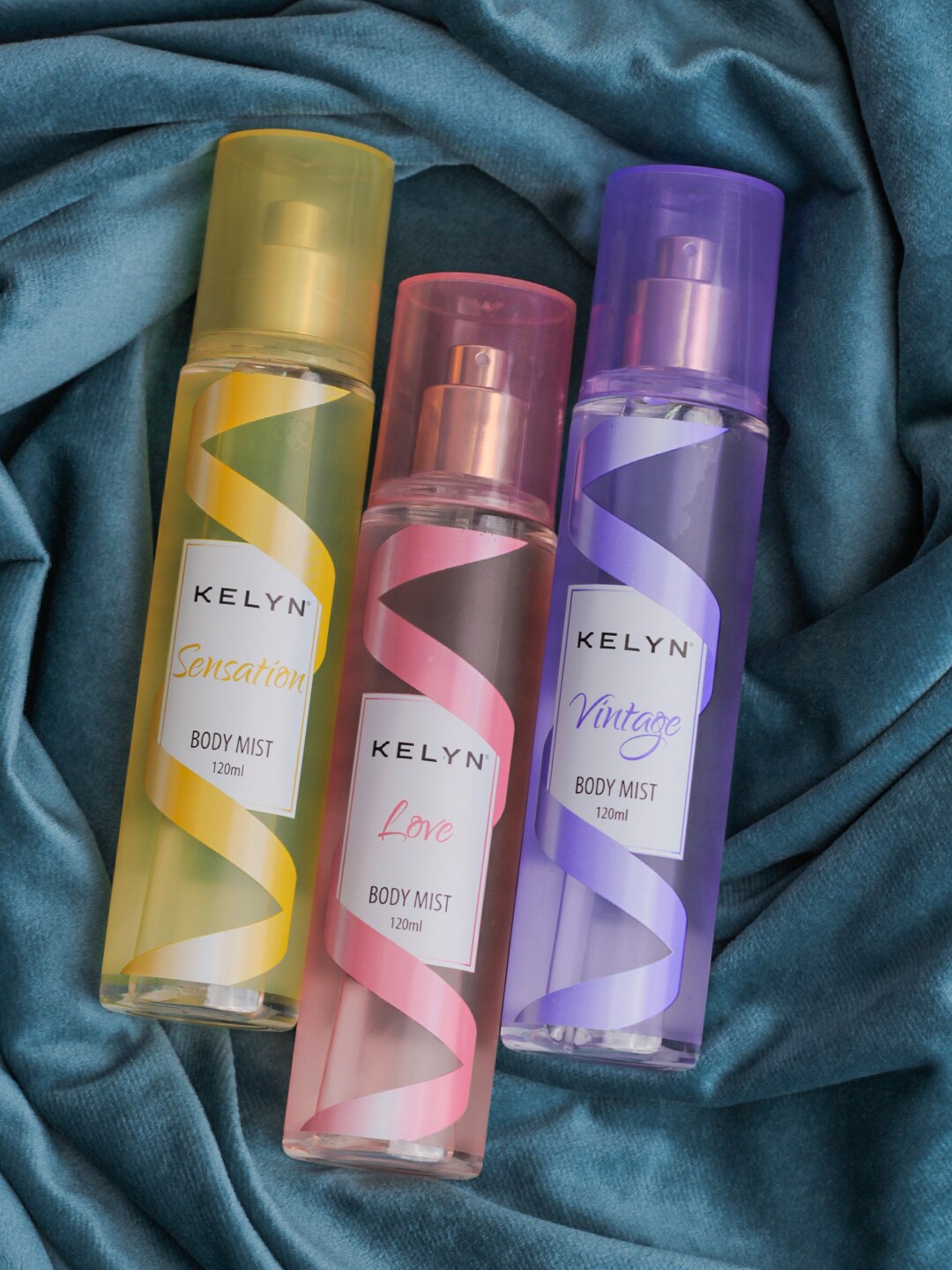 

KELYN Women Set of 3 Long Lasting Body Mist - Sensation + Love + Vintage - 120ml each, Yellow