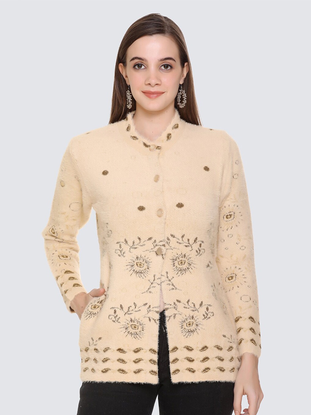 

ELPIDA Open Front Self Design Cotton Cardigan Sweater, Blue