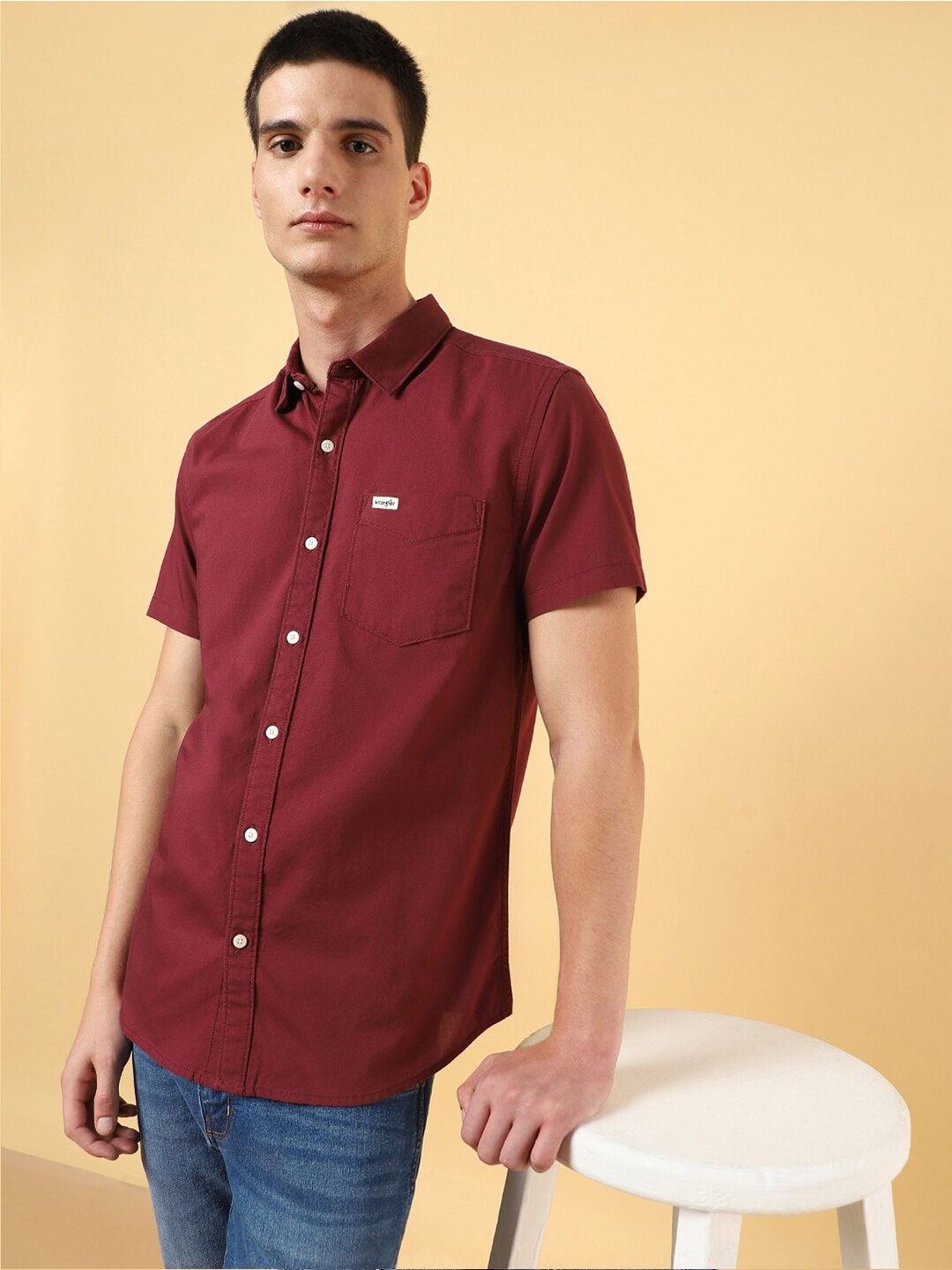 

Wrangler Spread Collar Cotton Casual Shirt, Maroon
