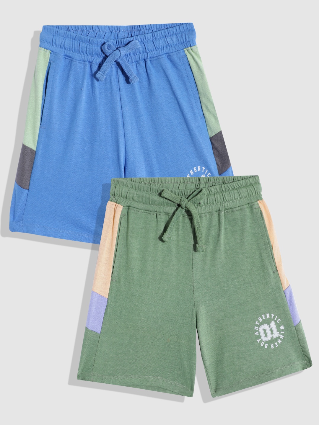

YK Boys Set of 2 Slim Fit Cotton Shorts, Blue