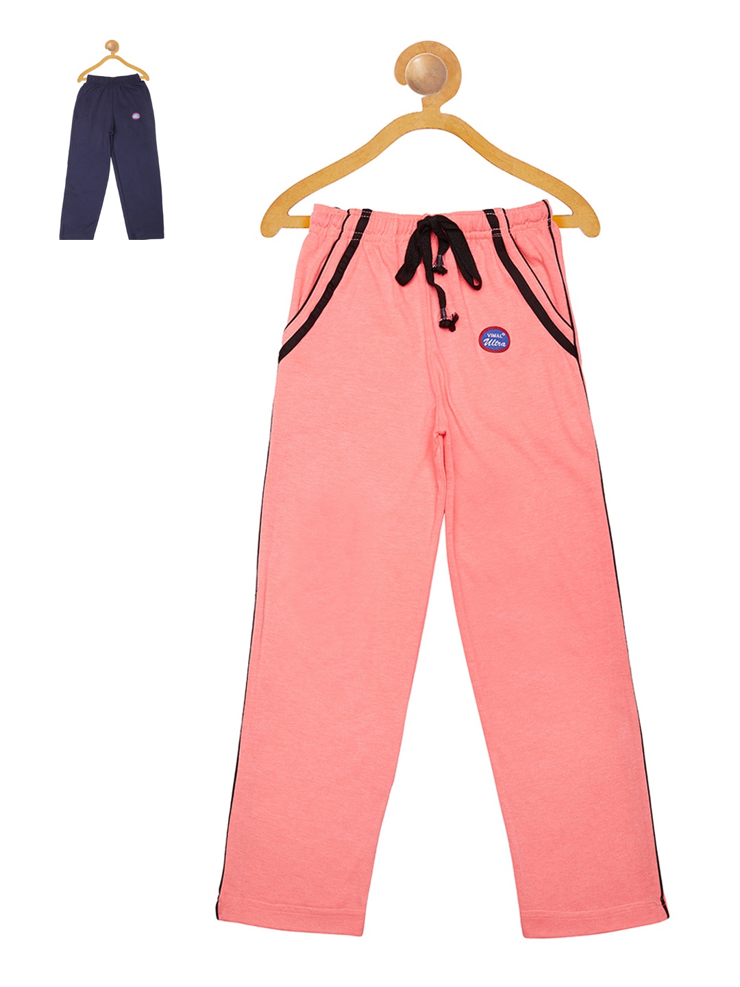 

MACK JONNEY Girls Pack of 2 Peach & Navy Blue Slim Fit Track Pants