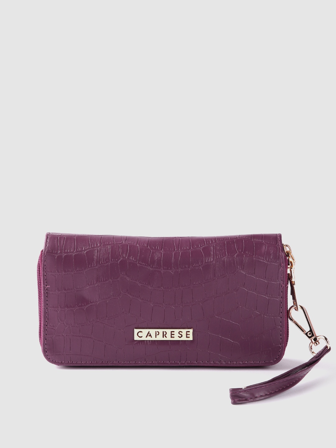 

Caprese Women Croc Textured Zip Around Wallet, Purple