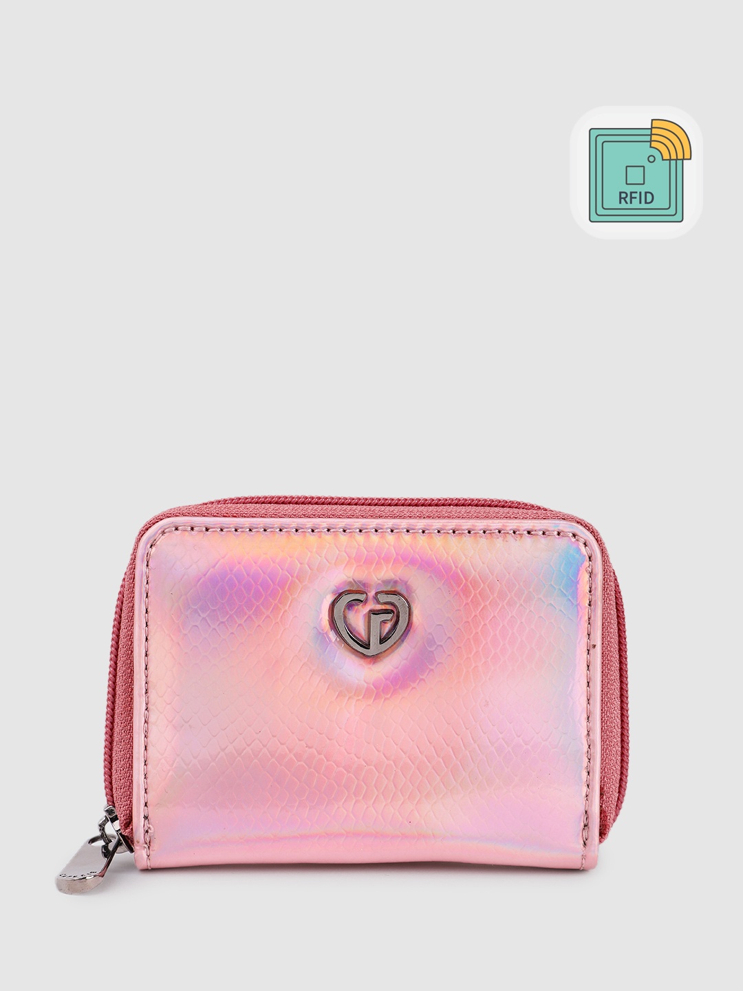 

Caprese Women Abstract Textured Iridescent Zip Around Wallet, Pink