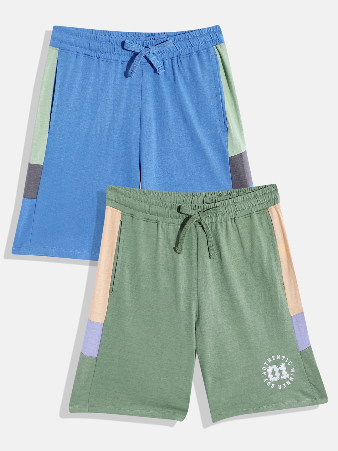 

YK Boys Set of 2 Slim Fit Cotton Shorts, Blue