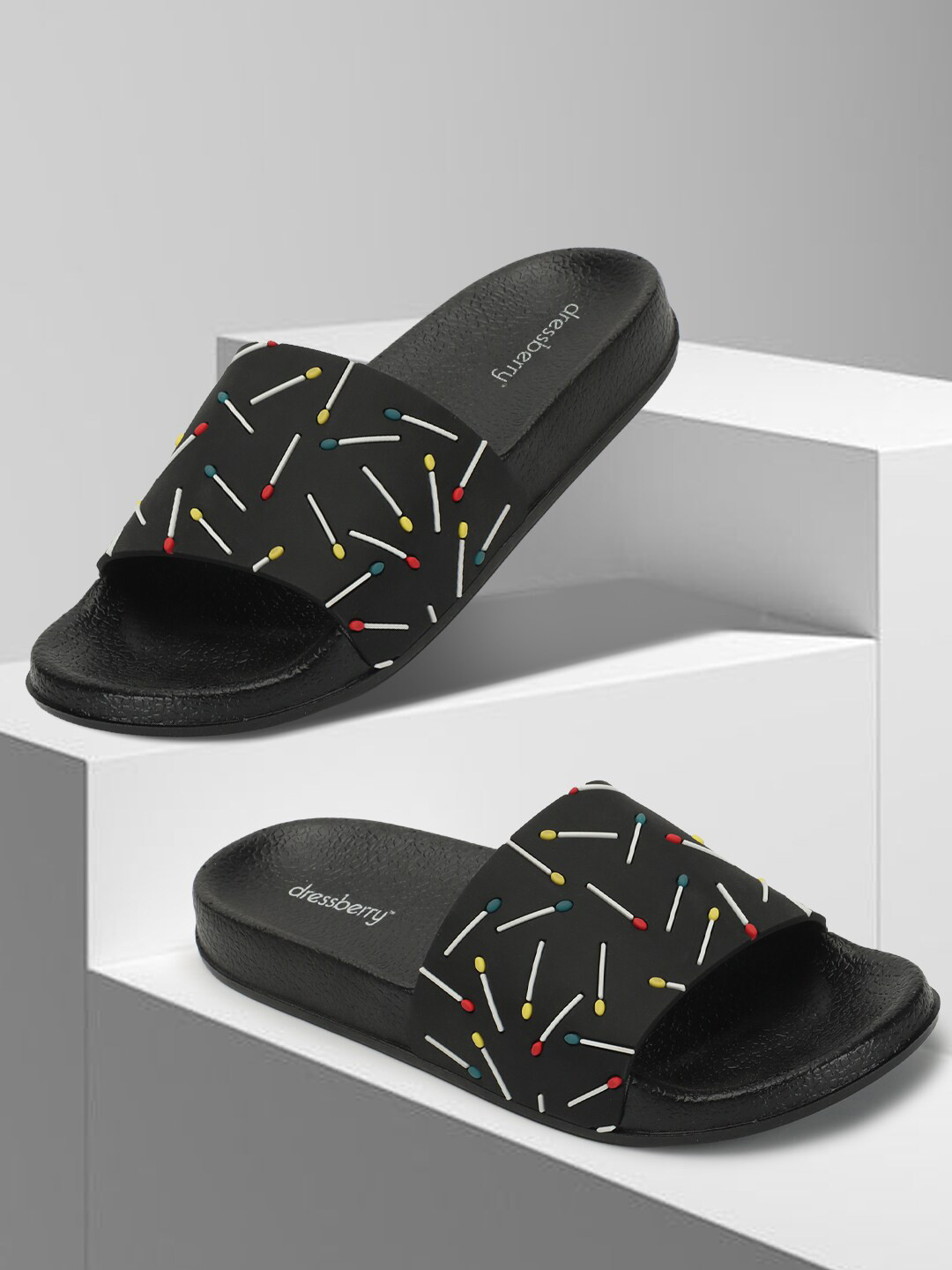 

DressBerry Women Black & White Printed Sliders