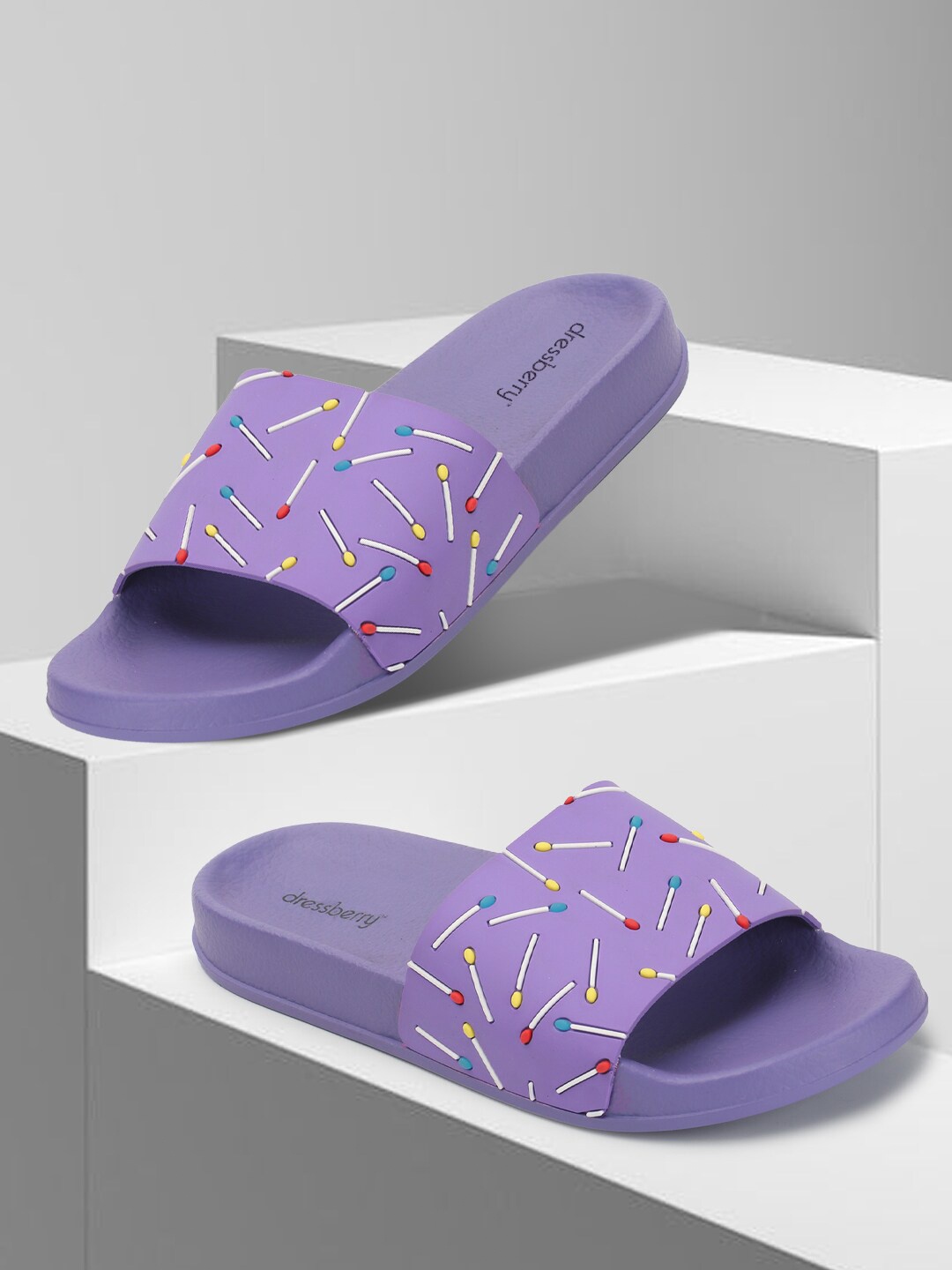 

DressBerry Women Purple & White Printed Sliders