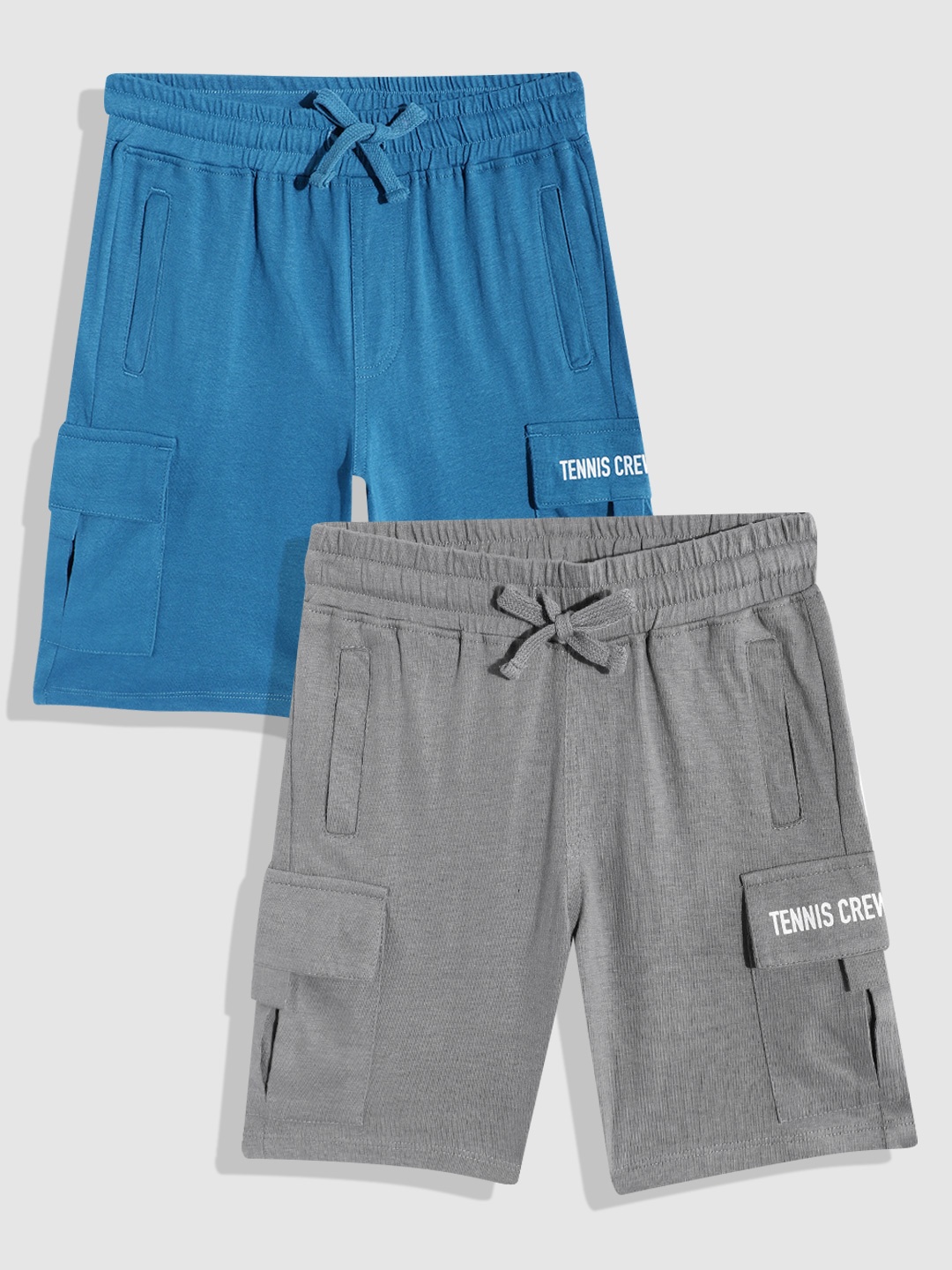 

YK Boys Set of 2 Slim Fit Mid Rise Cotton Shorts, Blue