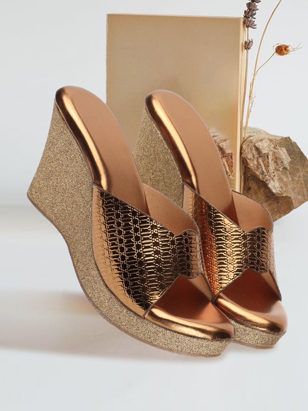 

DressBerry Open Toe Wedges Heels, Copper