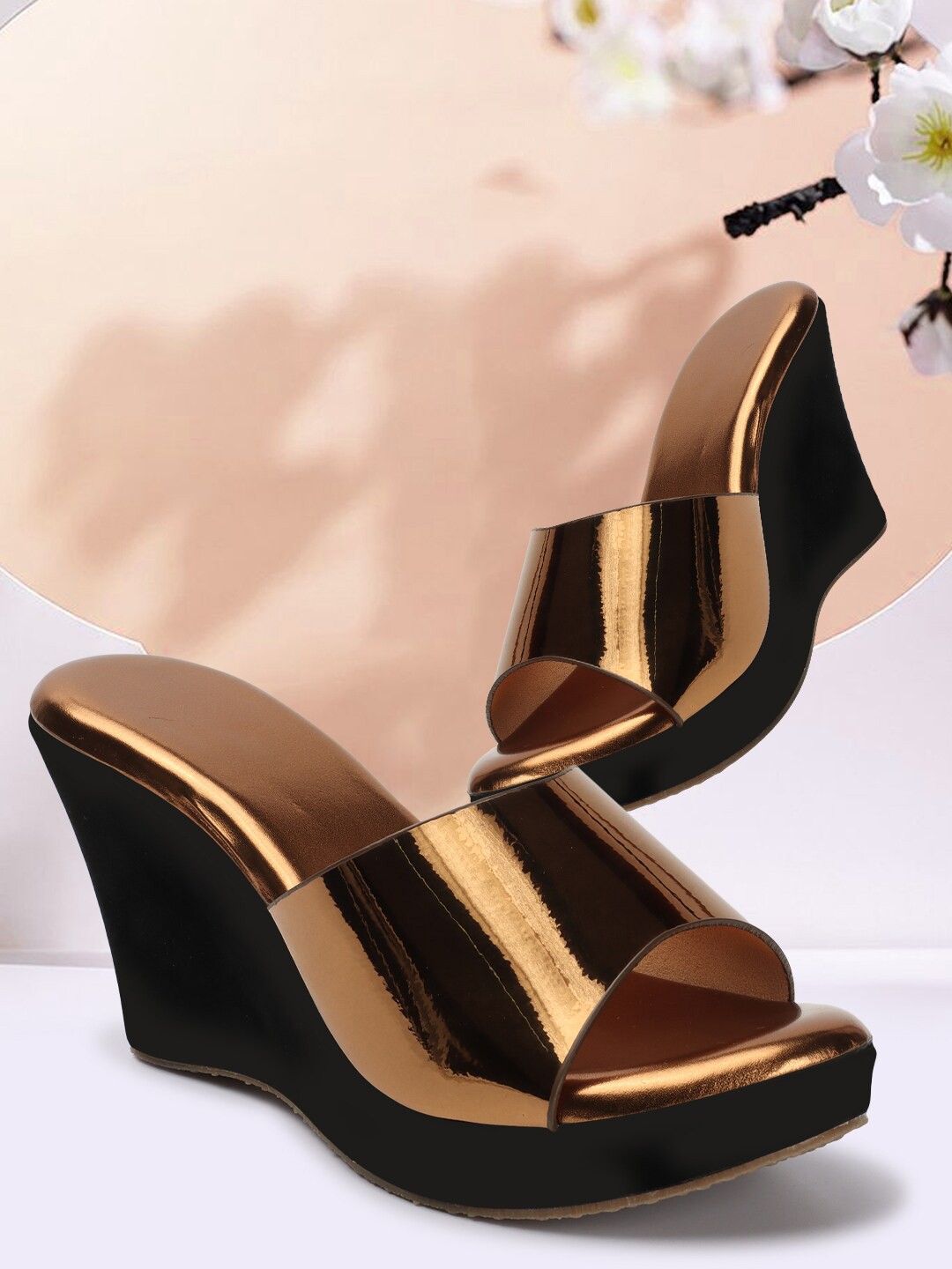 

DressBerry Copper-Toned Party Open Toe Wedges