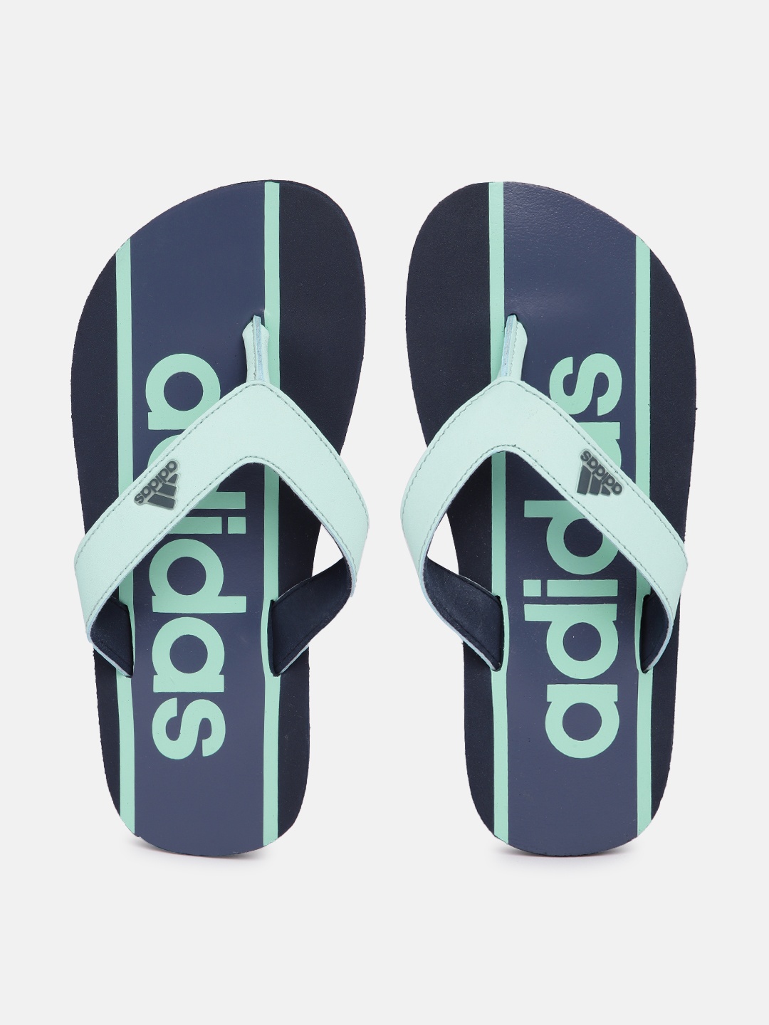 

ADIDAS Kids Brand Logo Printed Thong Flip-Flops with Striped Detail, Navy blue