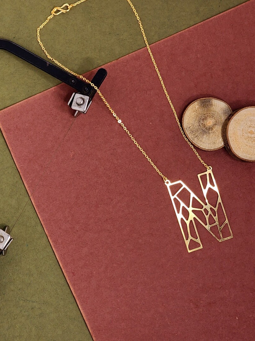 

Goldnera Gold-Plated N Kirigami Long Alphabet Pendant With Chain