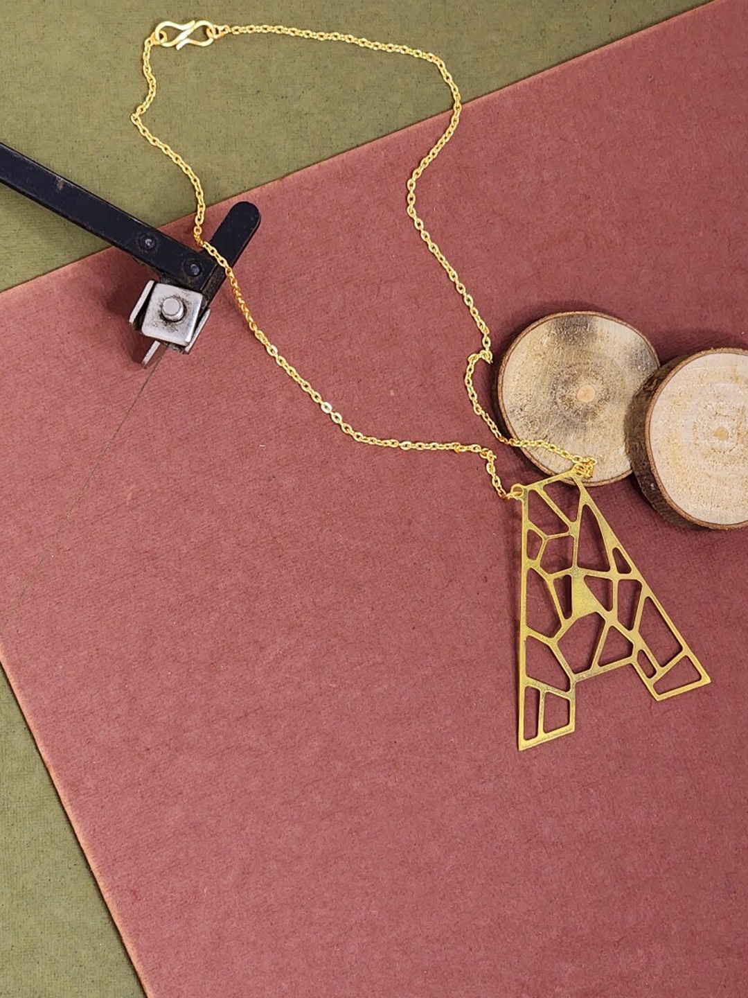 

Goldnera Gold-Plated Alphabet A Kirigami Long Pendant With Chain