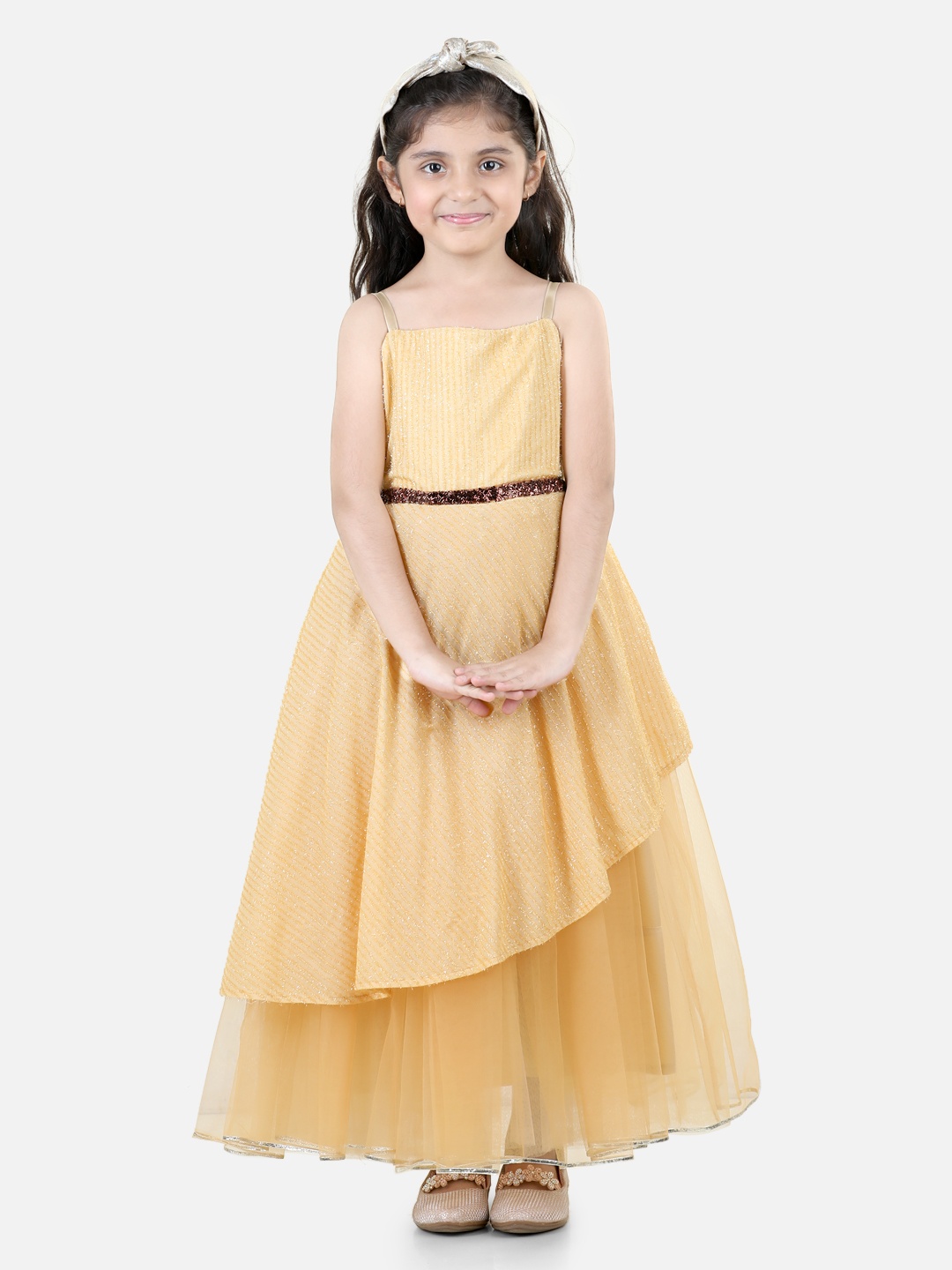 

Toy Balloon kids Girls Fit & Flare Maxi Dress, Gold