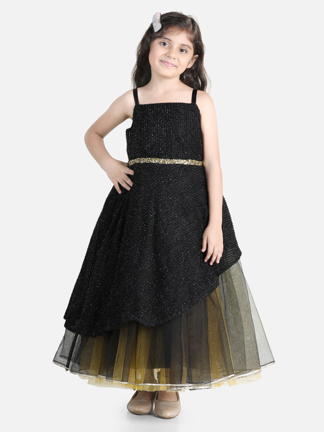 

Toy Balloon kids Girls Shoulder Straps Embellished Fit & Flare Maxi Dress, Black