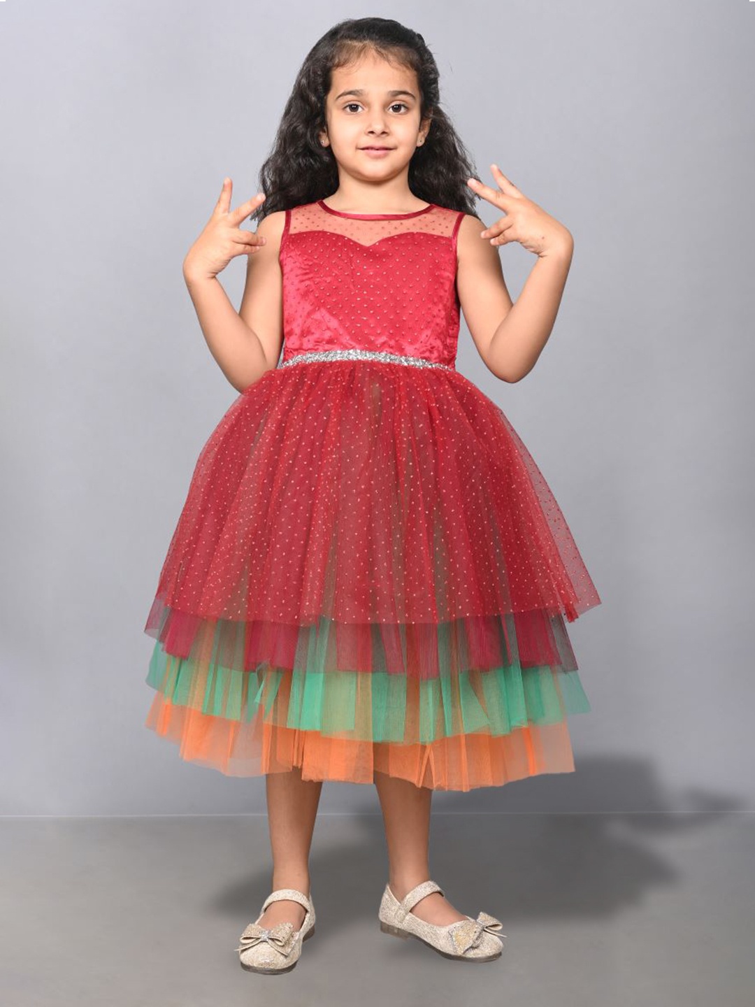 

Toy Balloon kids Girls Embellished Fit & Flare Midi Dress, Maroon