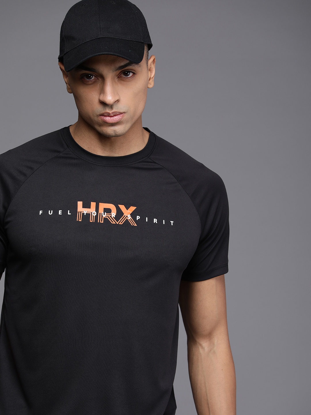 

HRX by Hrithik Roshan Men Brand Logo Printed Badminton Rapid-Dry T-shirt, Black