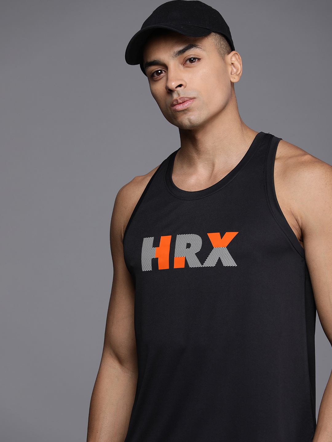 

HRX by Hrithik Roshan Men Brand Logo Printed Badminton Rapid-Dry T-shirt, Black