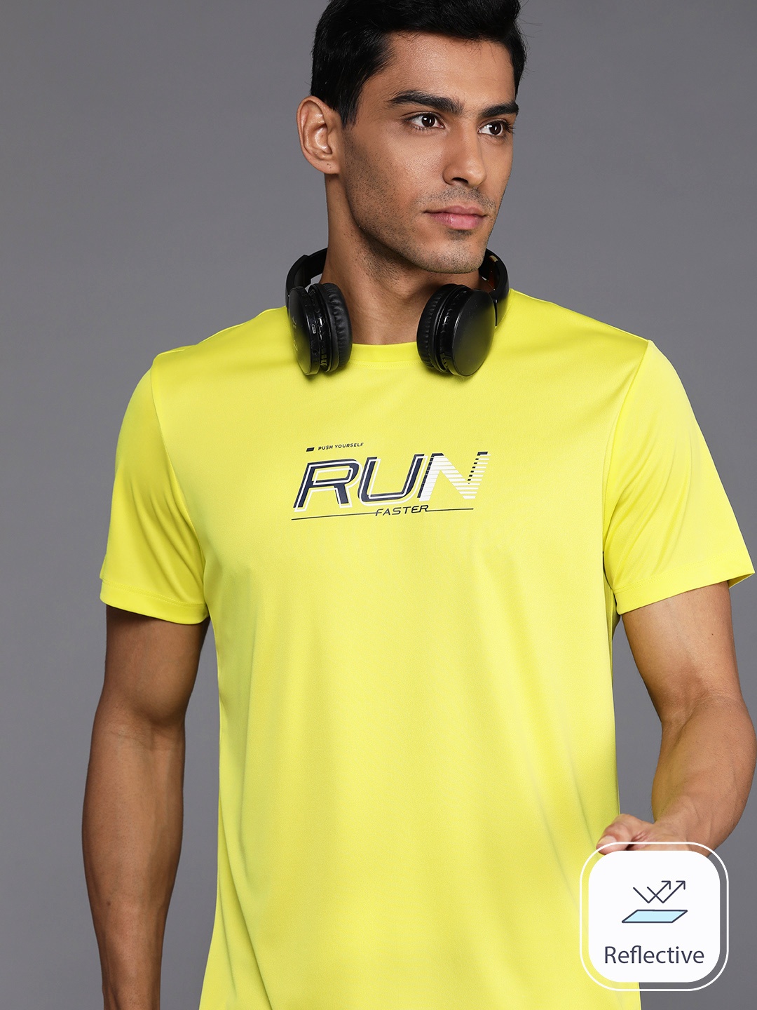 

HRX by Hrithik Roshan Typography Print Rapid-Dry Running T-shirt, Lime green