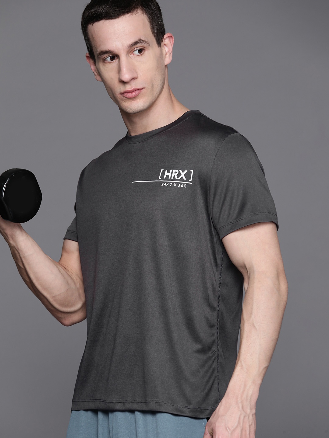 

HRX by Hrithik Roshan Men Printed Rapid-Dry Training T-shirt with Reflective Detail, Grey