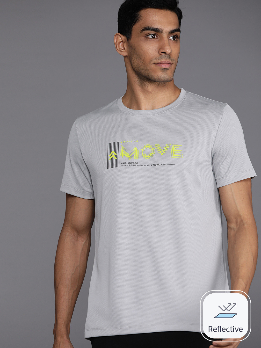 

HRX by Hrithik Roshan Typography Print Rapid-Dry Running T-shirt, Grey