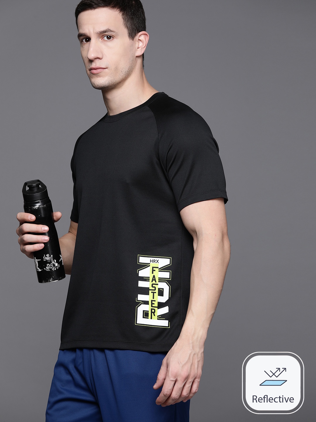 

HRX by Hrithik Roshan Rapid-Dry Racket Sport T-shirt, Black