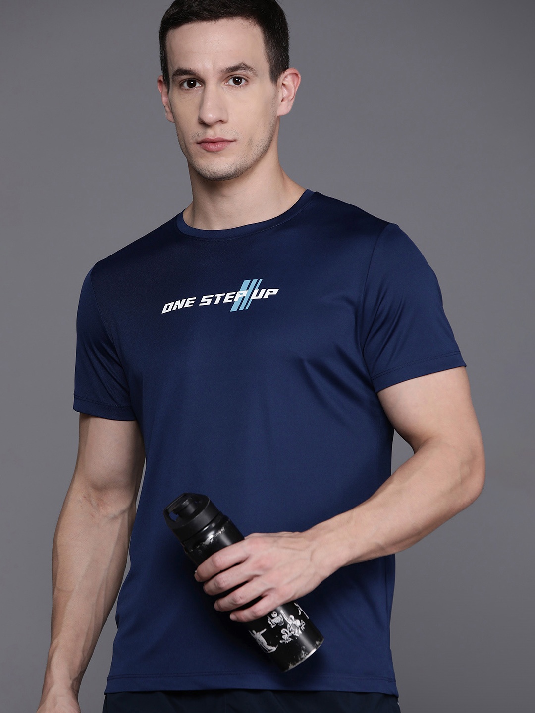 

HRX by Hrithik Roshan Men Printed Rapid-Dry Running T-shirt, Navy blue