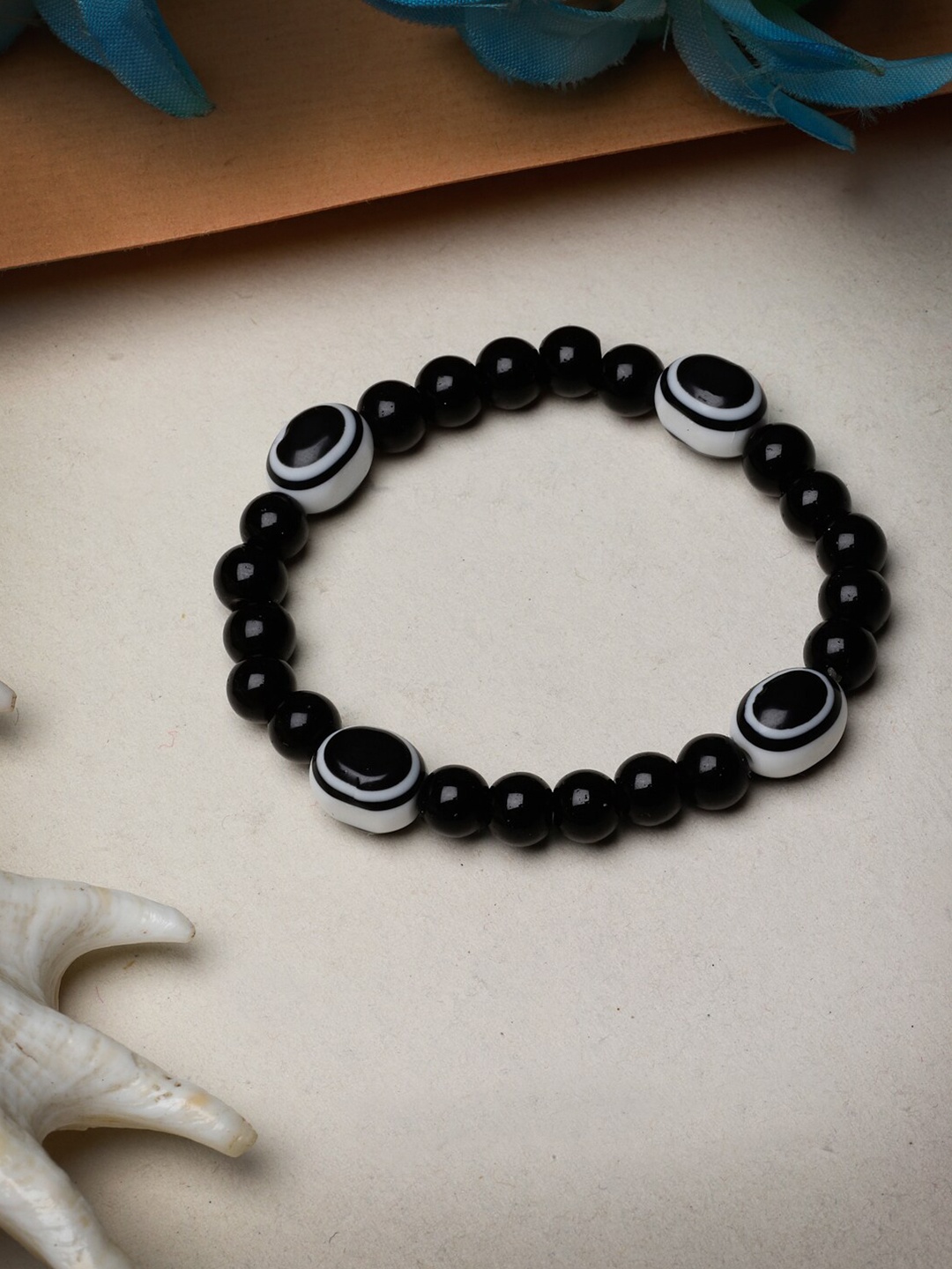 

NVR Unisex Evil Eye Crystal Elasticated Bracelet, Black