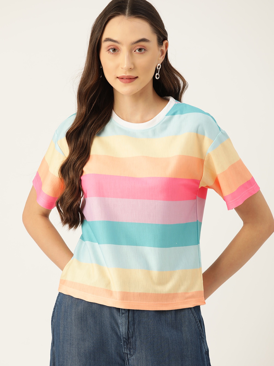 

DressBerry Candy Striped Pure Cotton T-shirt, Pink