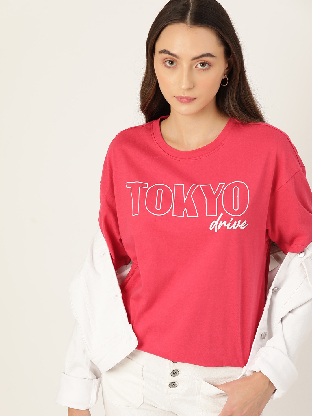 

DressBerry Typography Print Oversized Pure Cotton T-shirt, Red