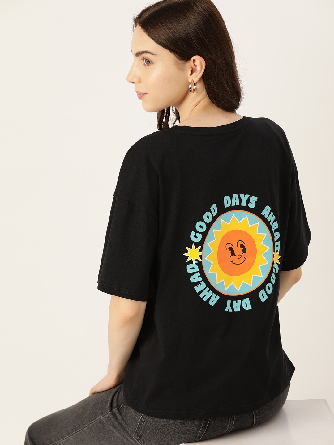 

DressBerry Printed Pure Cotton T-shirt, Black