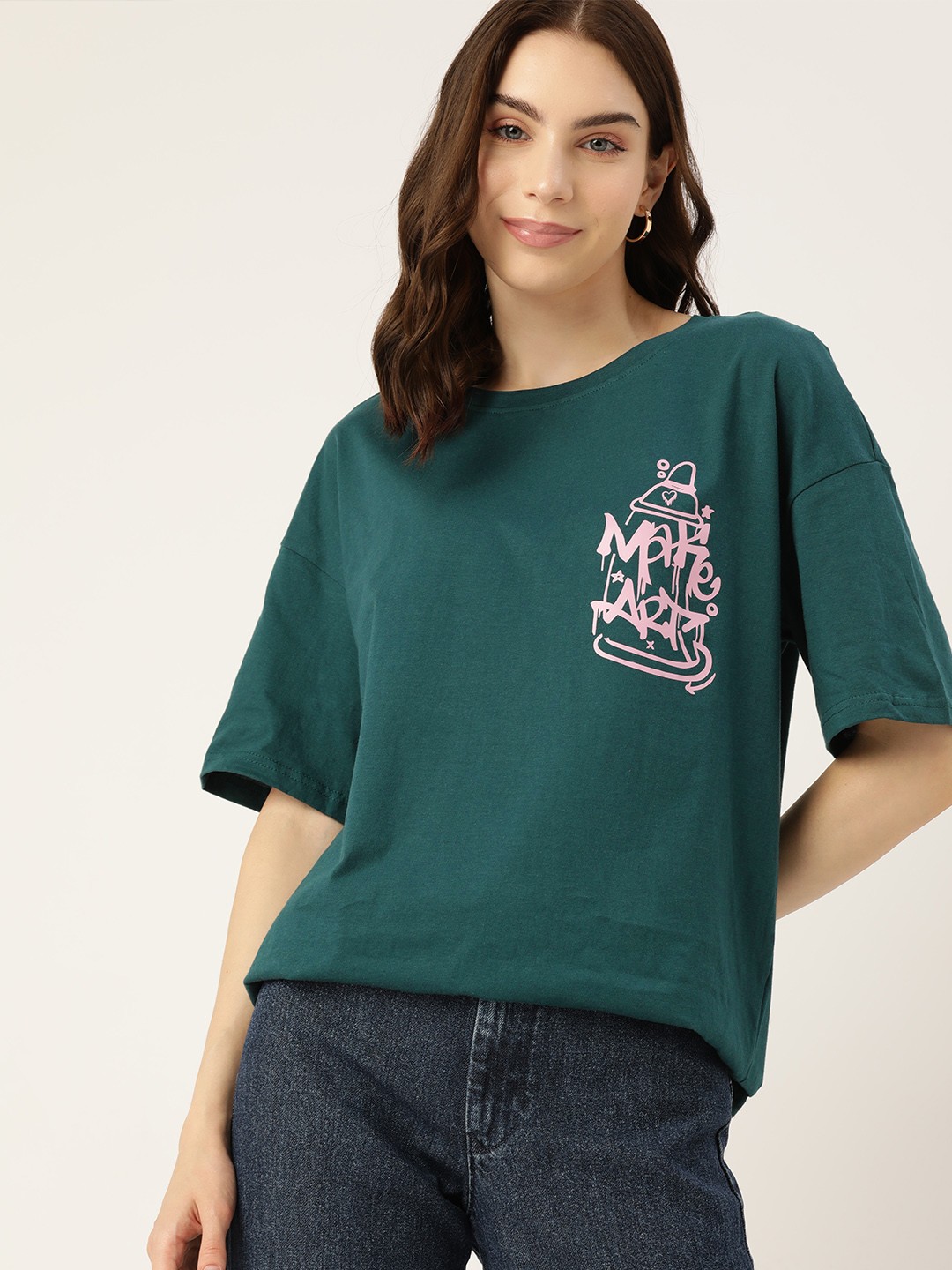 

DressBerry Printed Pure Cotton T-shirt, Green