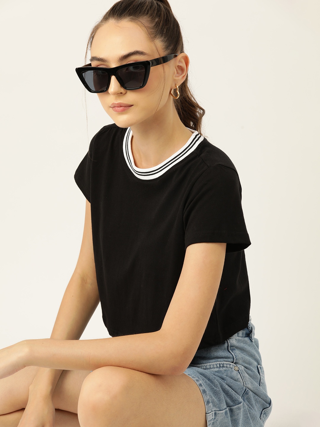 

DressBerry Monochrome Pure Cotton T-shirt, Black