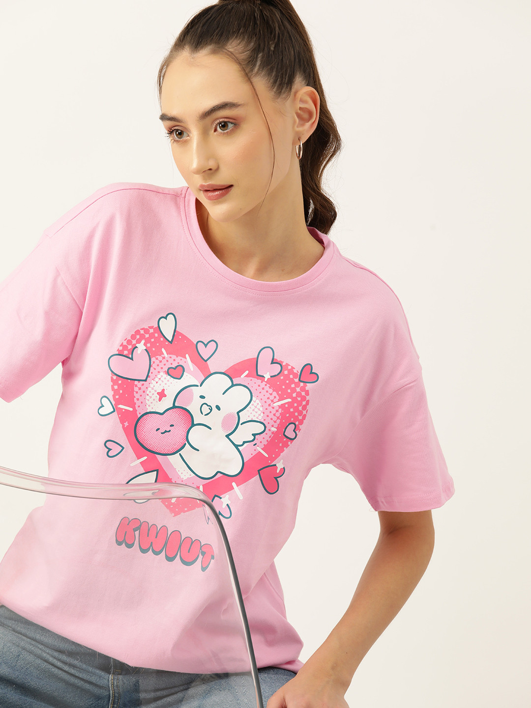 

DressBerry Conversational Print Pure Cotton T-shirt, Pink