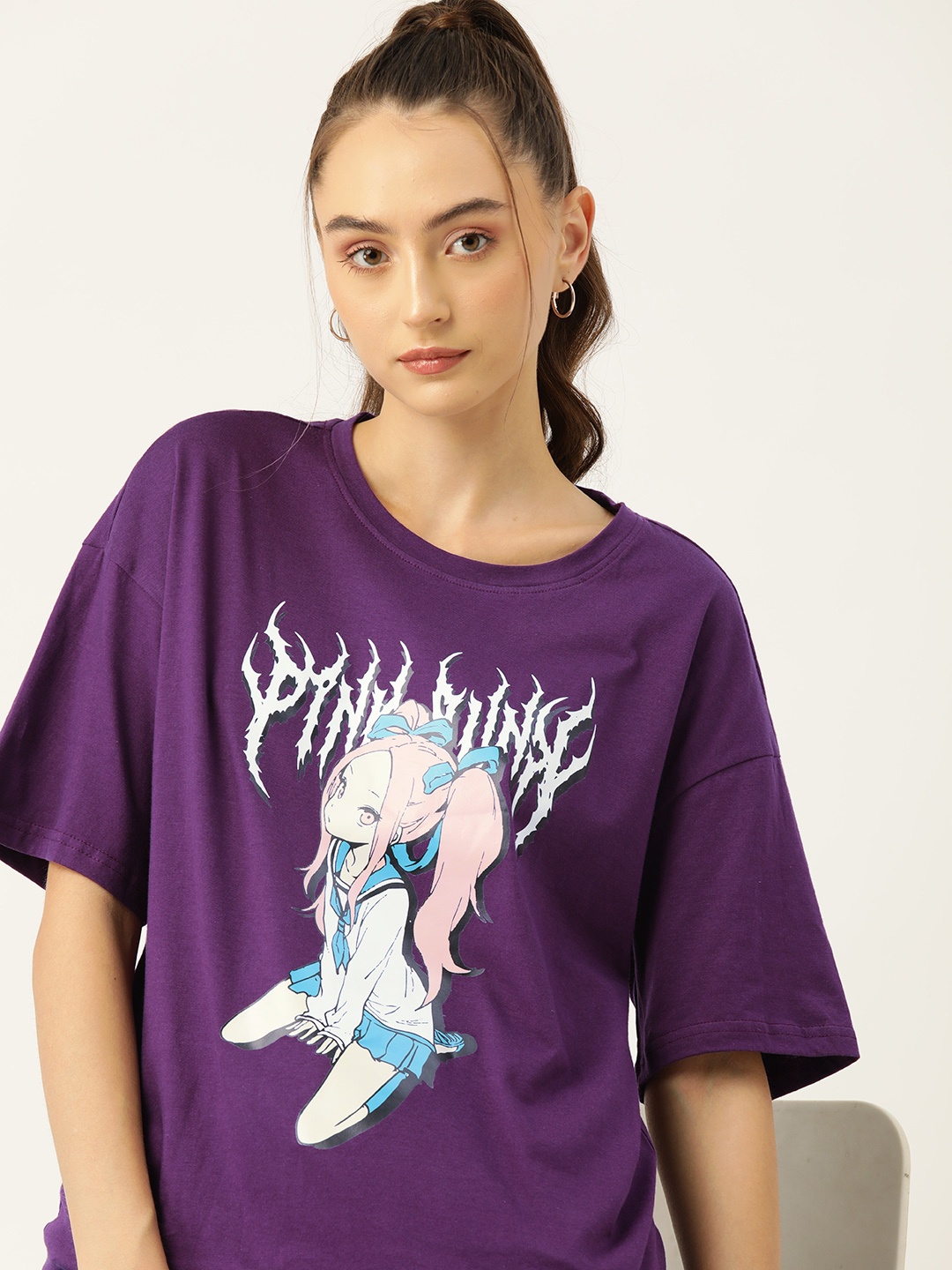 

DressBerry Graphic Printed Pure Cotton T-shirt, Purple