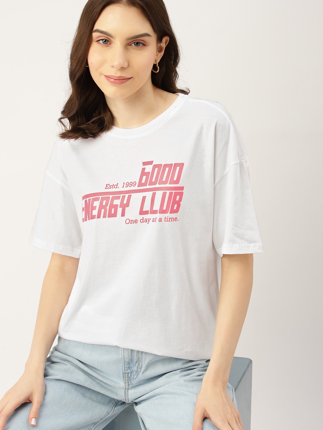 

DressBerry Typography Printed Pure Cotton T-shirt, White